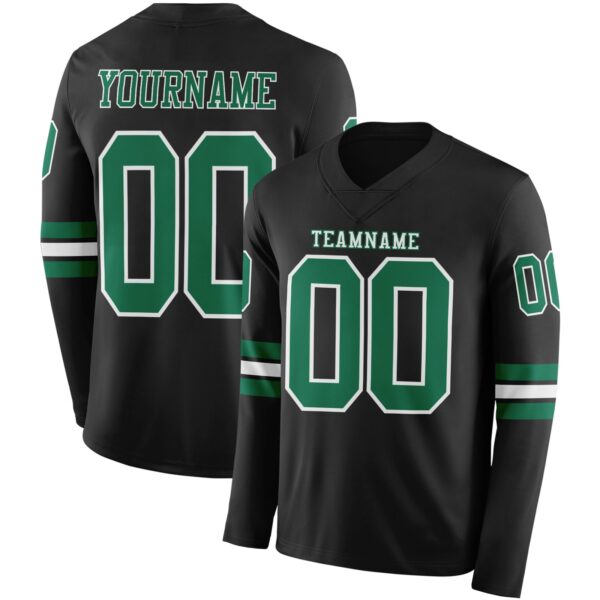 Custom Black Kelly Green-White Long Sleeve Authentic Football Jersey