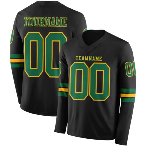 LongSleeve0470 Custom Black Kelly Green-Gold Long Sleeve Authentic Football Jersey