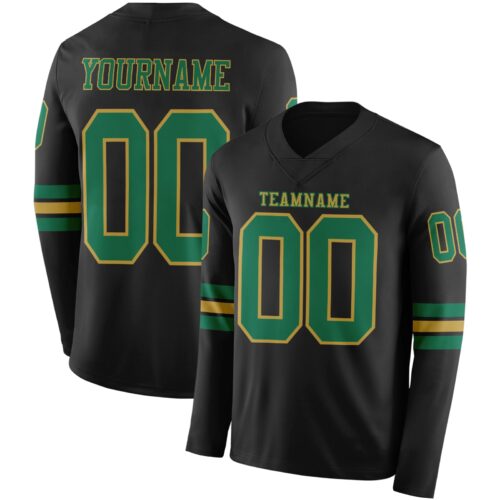 LongSleeve0471 Custom Black Kelly Green-Old Gold Long Sleeve Authentic Football Jersey