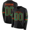 Custom Black Kelly Green-Orange Long Sleeve Authentic Football Jersey