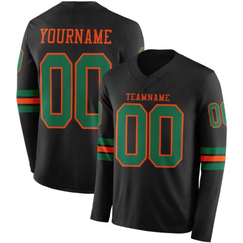LongSleeve0473 Custom Black Kelly Green-Orange Long Sleeve Authentic Football Jersey