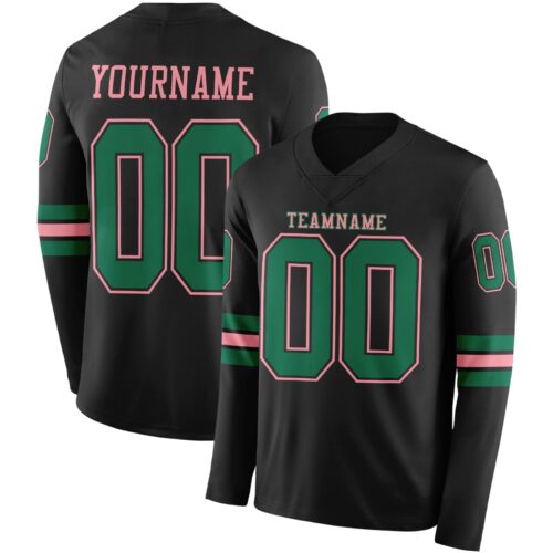 LongSleeve0474 Custom Black Kelly Green-Medium Pink Long Sleeve Authentic Football Jersey