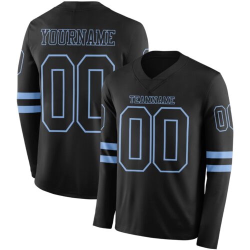 LongSleeve0475 Custom Black Light Blue Long Sleeve Authentic Football Jersey