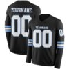 Custom Black White-Light Blue Long Sleeve Authentic Football Jersey