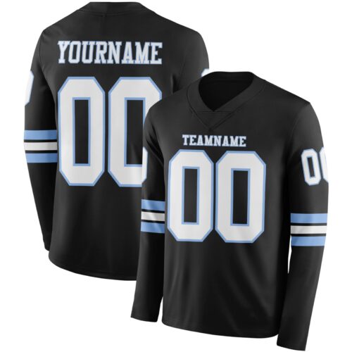 LongSleeve0476 Custom Black White-Light Blue Long Sleeve Authentic Football Jersey