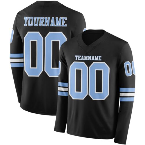 LongSleeve0477 Custom Black Light Blue-White Long Sleeve Authentic Football Jersey