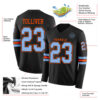 Custom Black Light Blue-Orange Long Sleeve Authentic Football Jersey