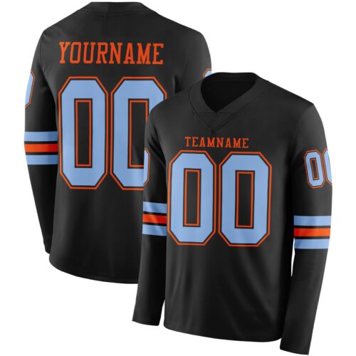 LongSleeve0478 Custom Black Light Blue-Orange Long Sleeve Authentic Football Jersey