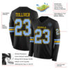 Custom Black Light Blue-Yellow Long Sleeve Authentic Football Jersey