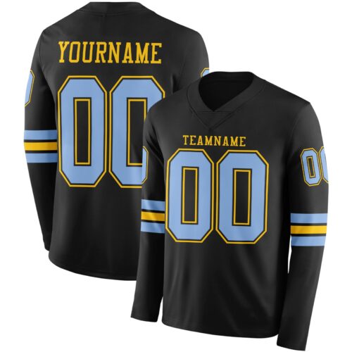 LongSleeve0479 Custom Black Light Blue-Yellow Long Sleeve Authentic Football Jersey