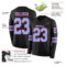 LongSleeve0480-1 Custom Black Light Blue-Pink Long Sleeve Authentic Football Jersey