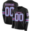 Custom Black Light Blue-Pink Long Sleeve Authentic Football Jersey