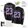 Custom Black Light Blue-Red Long Sleeve Authentic Football Jersey