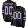 Custom Black Light Blue-Red Long Sleeve Authentic Football Jersey