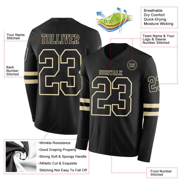 Custom Black Cream Long Sleeve Authentic Football Jersey