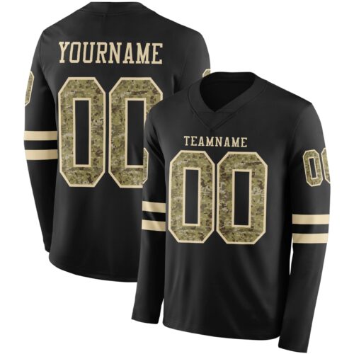 LongSleeve0486 Custom Black Camo-Cream Long Sleeve Authentic Football Jersey