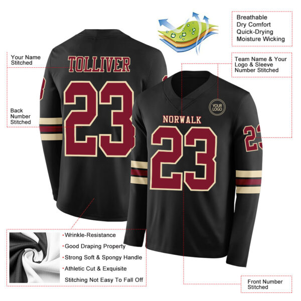 Custom Black Crimson-Cream Long Sleeve Authentic Football Jersey