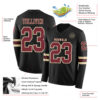 Custom Black Burgundy-Cream Long Sleeve Authentic Football Jersey