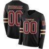 Custom Black Burgundy-Cream Long Sleeve Authentic Football Jersey