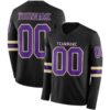 Custom Black Purple-Cream Long Sleeve Authentic Football Jersey
