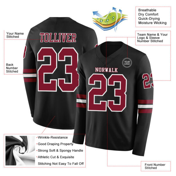 Custom Black Crimson-White Long Sleeve Authentic Football Jersey