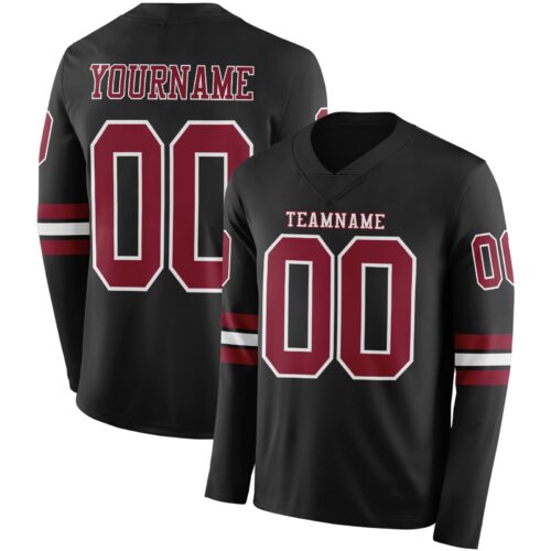 LongSleeve0493 Custom Black Crimson-White Long Sleeve Authentic Football Jersey