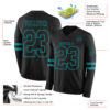 Custom Black Teal Long Sleeve Authentic Football Jersey