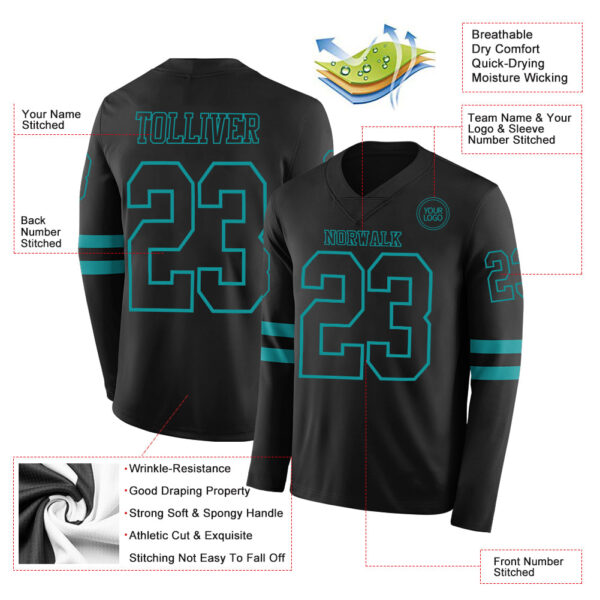 Custom Black Teal Long Sleeve Authentic Football Jersey
