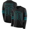 Custom Black Teal Long Sleeve Authentic Football Jersey