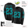 Custom Black Teal Long Sleeve Authentic Football Jersey