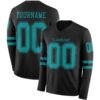Custom Black Teal Long Sleeve Authentic Football Jersey