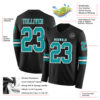Custom Black Teal-White Long Sleeve Authentic Football Jersey