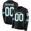 Custom Black White-Teal Long Sleeve Authentic Football Jersey