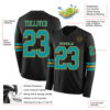 Custom Black Teal-Old Gold Long Sleeve Authentic Football Jersey
