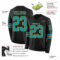 LongSleeve0500-1 Custom Black Teal-Old Gold Long Sleeve Authentic Football Jersey
