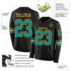 Custom Black Teal-Yellow Long Sleeve Authentic Football Jersey
