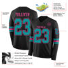Custom Black Teal-Pink Long Sleeve Authentic Football Jersey