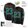 Custom Black Teal-Orange Long Sleeve Authentic Football Jersey