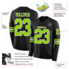Custom Black Neon Green-White Long Sleeve Authentic Football Jersey