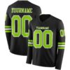 Custom Black Neon Green-White Long Sleeve Authentic Football Jersey