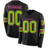 Custom Black Neon Green-Pink Long Sleeve Authentic Football Jersey