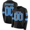 Custom Black Powder Blue-White Long Sleeve Authentic Football Jersey