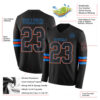 Custom Black Powder Blue-Orange Long Sleeve Authentic Football Jersey