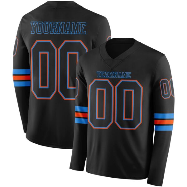Custom Black Powder Blue-Orange Long Sleeve Authentic Football Jersey