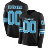 Custom Black Sky Blue-White Long Sleeve Authentic Football Jersey