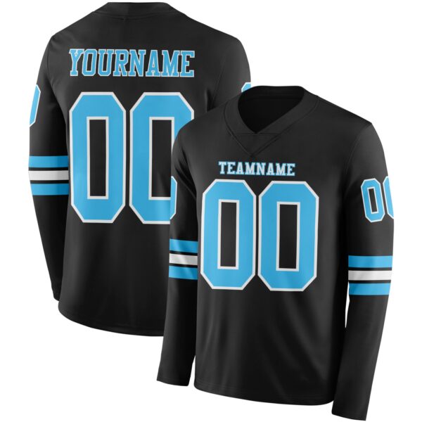 Custom Black Sky Blue-White Long Sleeve Authentic Football Jersey