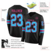 Custom Black Sky Blue-Pink Long Sleeve Authentic Football Jersey