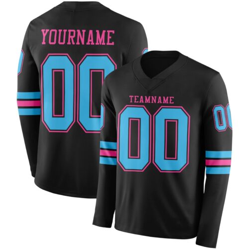 LongSleeve0515 Custom Black Sky Blue-Pink Long Sleeve Authentic Football Jersey