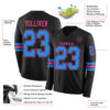 Custom Black Powder Blue-Pink Long Sleeve Authentic Football Jersey