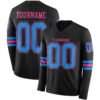 Custom Black Powder Blue-Pink Long Sleeve Authentic Football Jersey